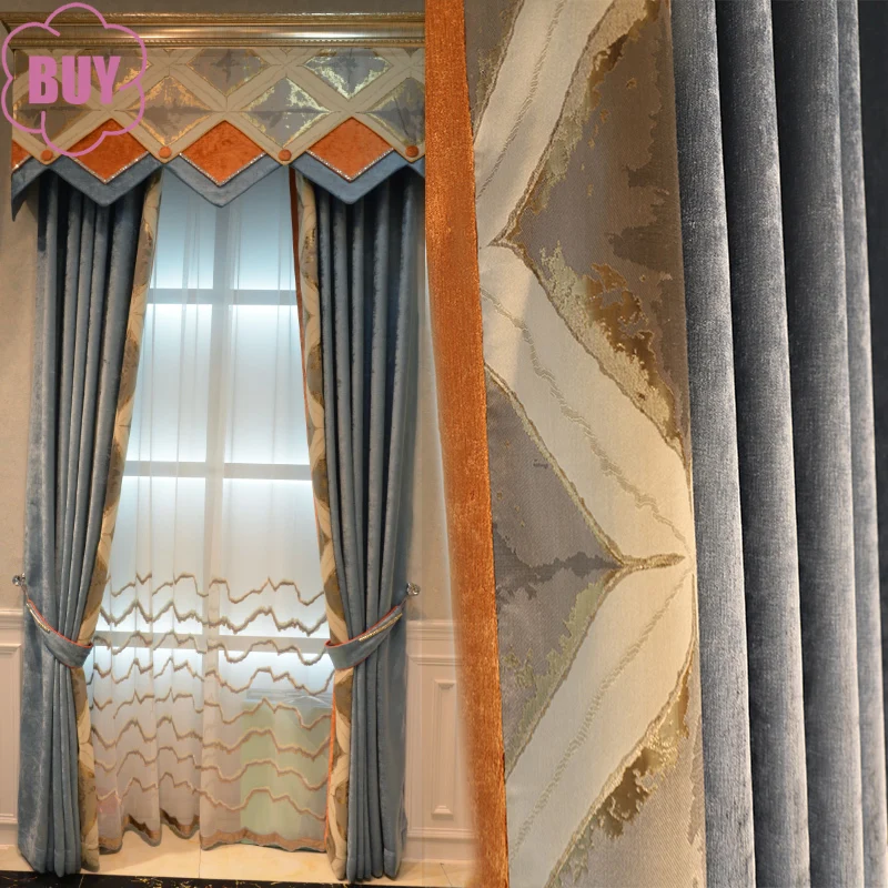 

Polygonal Jacquard Stitching Thickened Blackout Chenille Curtains for Bedroom Living Room Villa Customized French Window Balcony