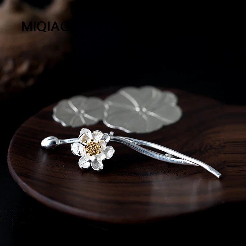 

MIQIAO 925 Sterling Silver Brooch Luxury Brooches For Women Lotus Flower Women's Stylish Brooch New Items Elegant Vintage