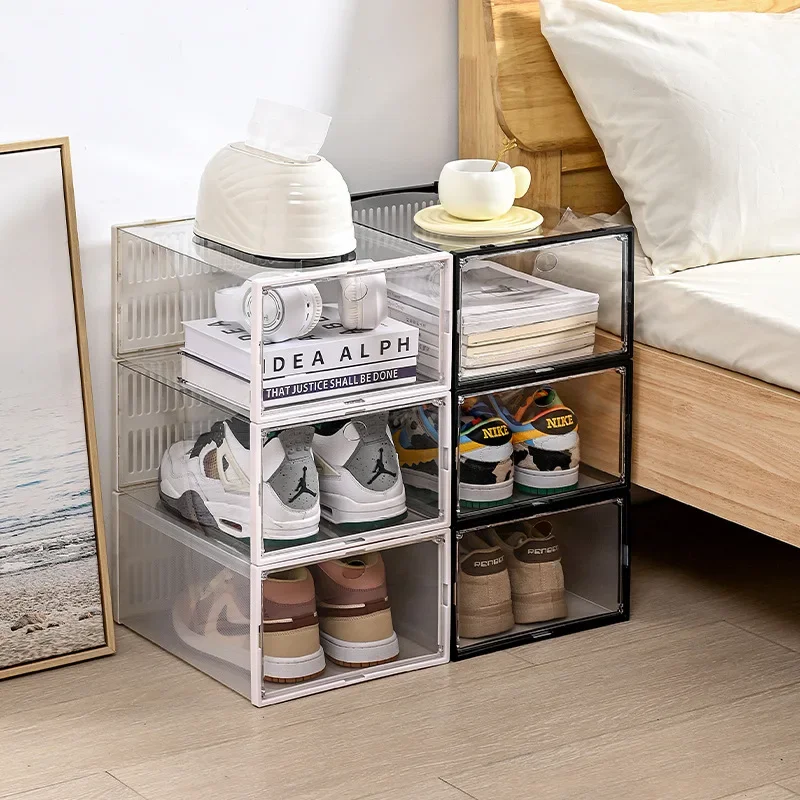 Shoe box magnetic door storage box transparent shoe cabinet shoe storage artifact acrylic rack folding