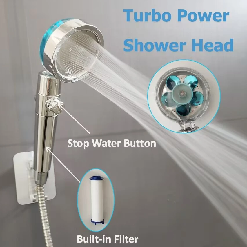 New Turbo Propeller Shower Head 360 Degrees Rotating With Small Fan ABS