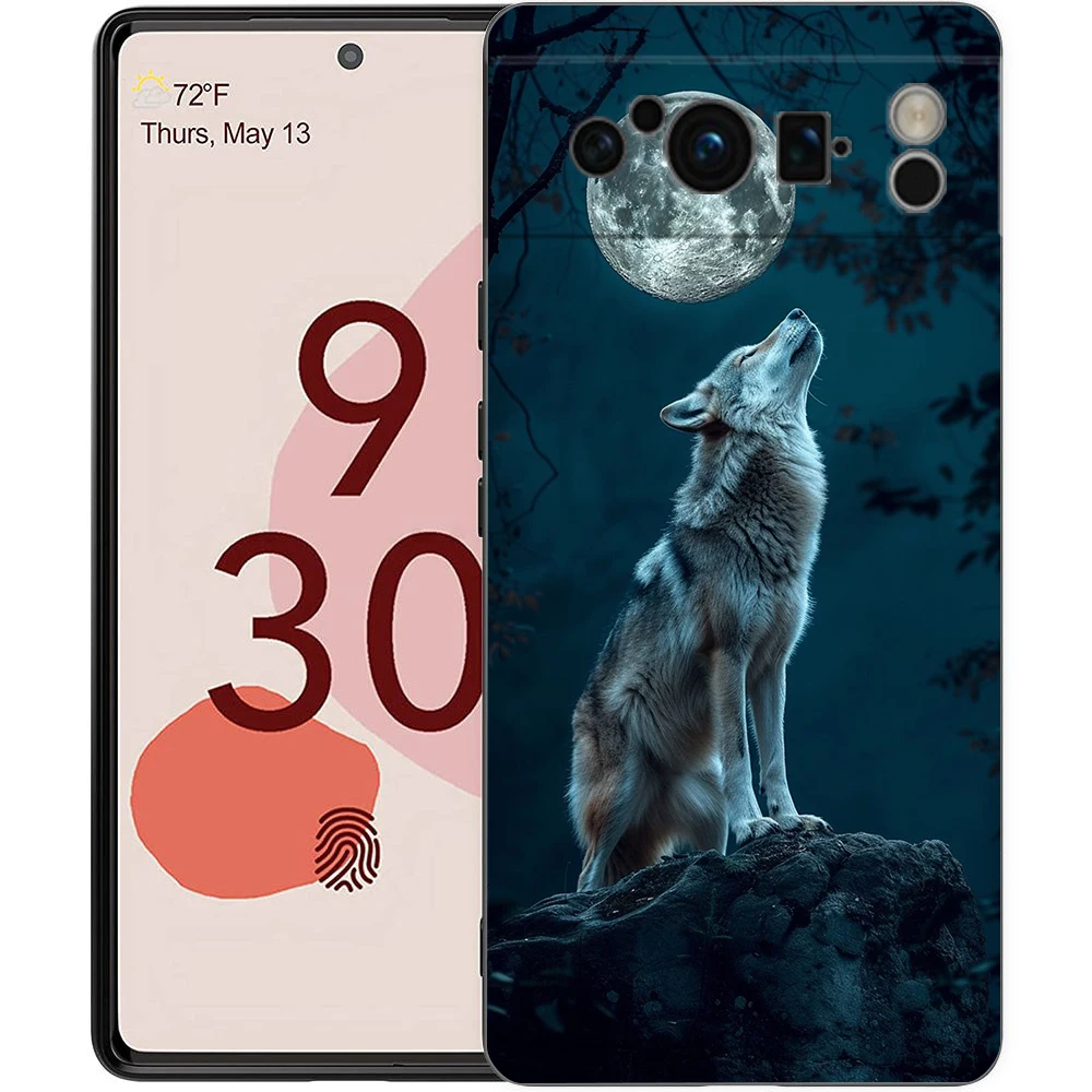 Wolf-Themed Shockproof Silicone Phone Case - Sleek Black Design