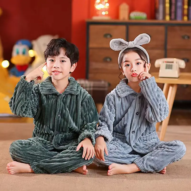 Pijamas de moda para bebés y niños, ropa de lana Coral para el hogar,  pijamas de