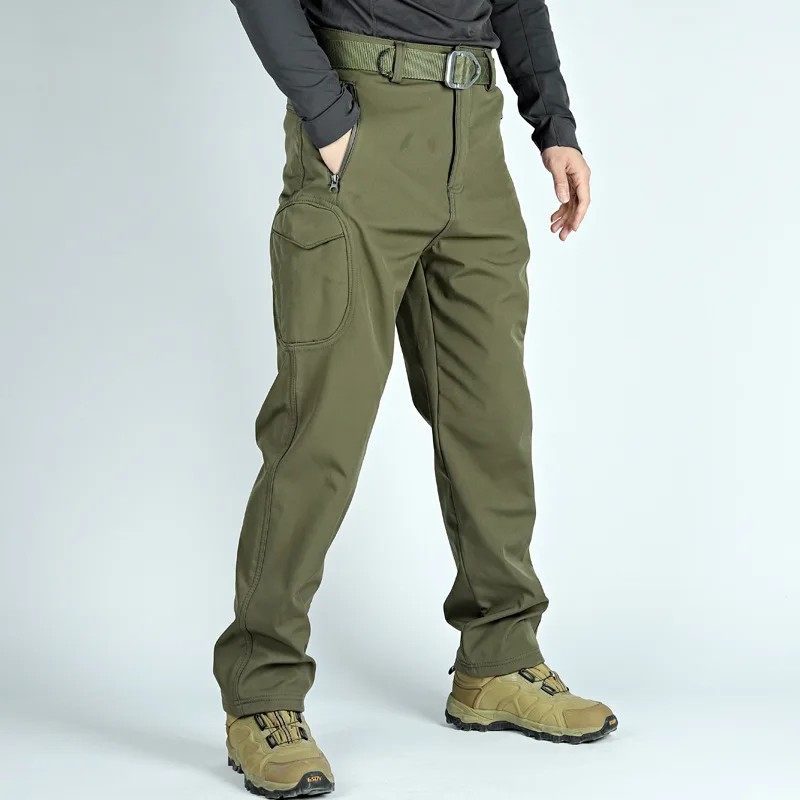 Shark Skin Soft Shell Charging Pants Tactical Pants Men's Multi-bag Velvet Autumn And Winter Mountaineering P ants Training