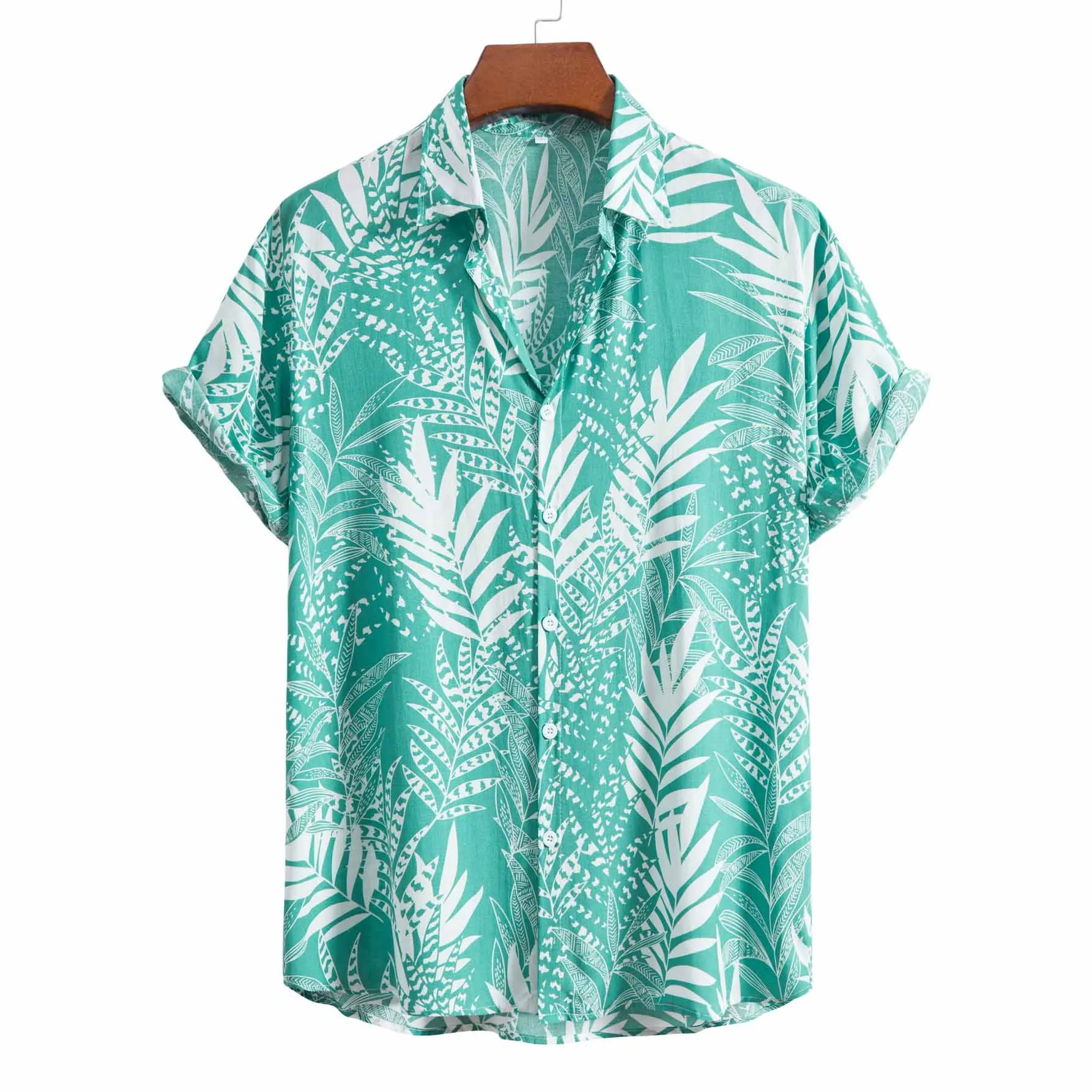Summer Tropical Green Floral Shirt Men 2023 Brand Casual Short Sleeve