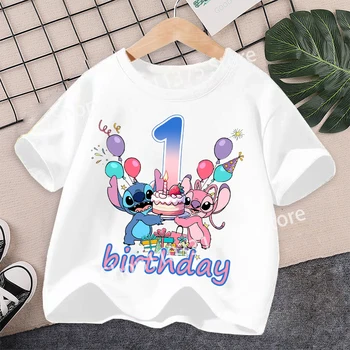 Disney  T-shirt Fashion Number Printed Boys Girls Clothes Cotton Short Sleeve Children Clothing Cute Cartoon Birthday Tops 1