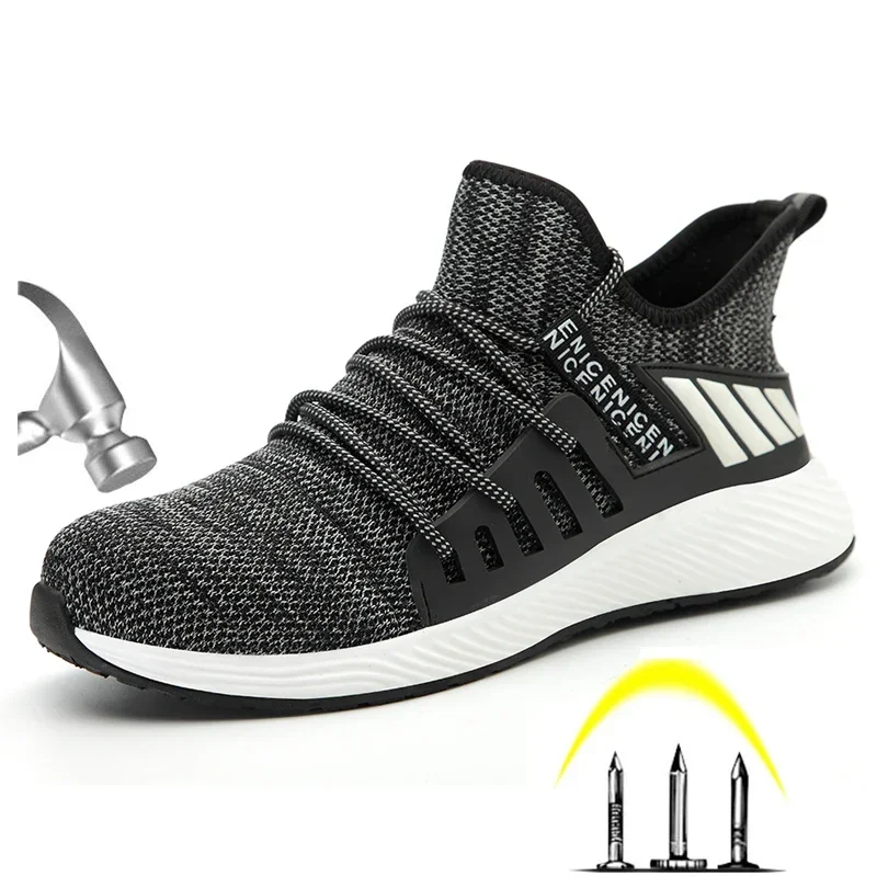 Men's Work Mesh Boots Men Steel Toe Work Shoes Outdoor Anti Slip Breathable Protective Boots Men's Puncture Proof Safety Shoes - 2