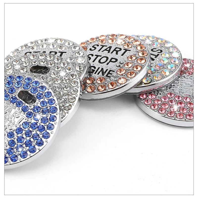 Car Start Switch Button Auto Decorative Diamond Stickers Rhinestone Ring Circle Trims Protective Cover car decoration accessories 2Pcs/set