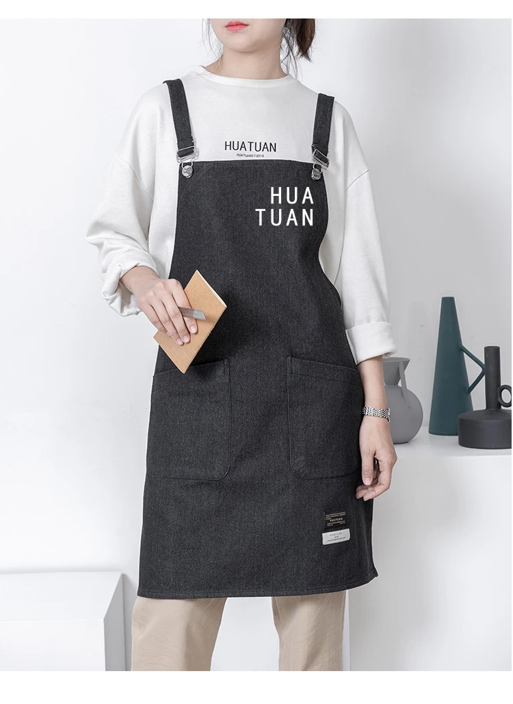 

Японский и корейский джинсовый фартук, хлопковая модная одежда для дома и работы, для мужчин и женщин, кофейни, молока, чая, парикмахера, домашняя кухня