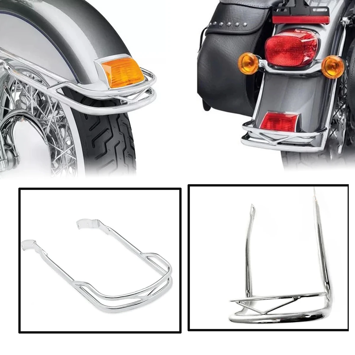 

For Harley Softtail Classic Motorcycle Chrome Front Fender Rail and Rear Fender Rail Bumper Trim Bracket