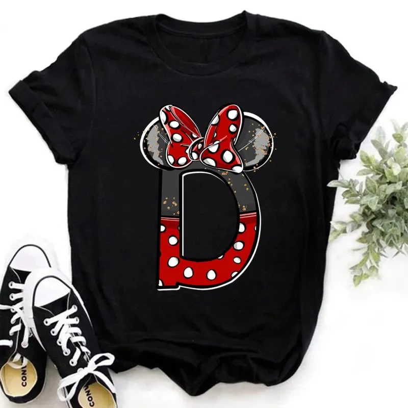 thumbnail image 1 of Ropa de verano de manga corta de Disney para niños, camisetas de algodón con estampado de letras de Minnie Mouse, camisetas de la AZ para niños, camisetas Y2k para niños y niñas, 1 of 5