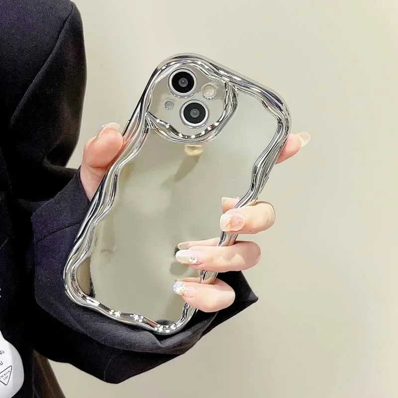 Custodia morbida con specchio glitterato per OPPO Reno10 Reno9 Reno11 T Realme 11 10 Pro Plus, protezione per fotocamera, paraurti ondulato, guscio per il trucco_voghion.com