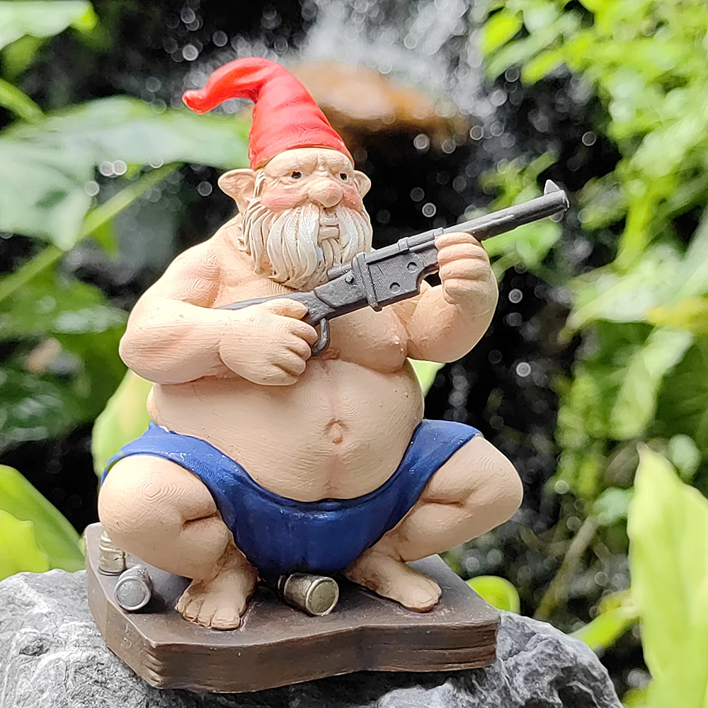 Fat dwarf with gun creative home decoration outdoor courtyard garden rockery sculpture exquisite resin crafts graduation season resin ornaments garden statue garden decoration resin statue resin handicraft ornaments resin ornament animal ornaments