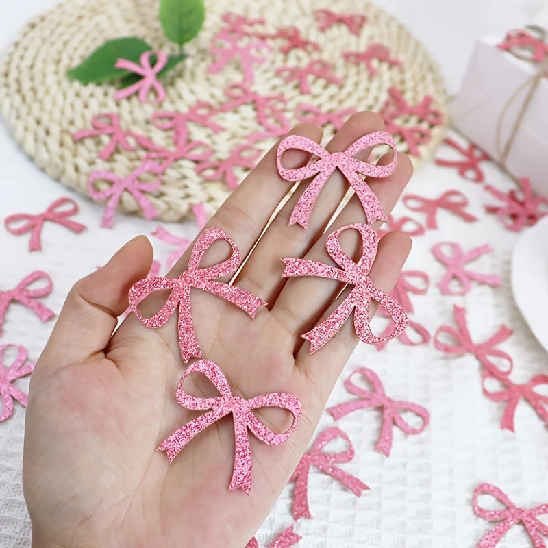 100 Stück rosa und weiß glitzernde Schleifenkonfetti – für Geburtstagsparty-Dekorationen, Hochzeit, Dusche, Hochzeitsgeschenke, Valentinstag