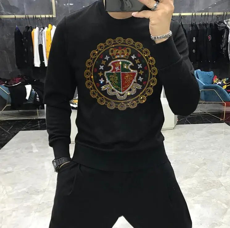 

Брендовая зимняя спортивная одежда Borun в стиле хип-хоп, дизайнерские толстовки, свитшоты со стразами и камнями для мужчин