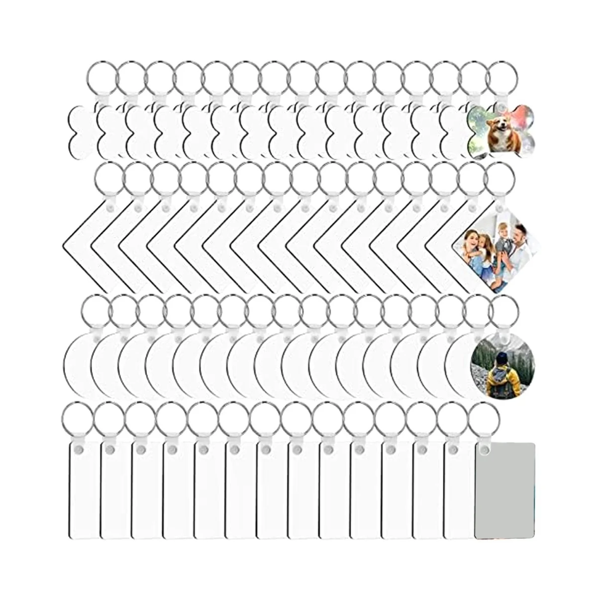

60 шт., сублимационные заготовки для брелоков, 4 формы