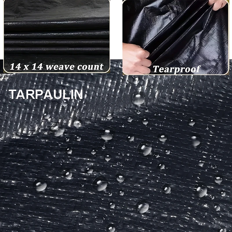 Rainproof Tarpaulin Heavy-Duty Black Waterproof Tarp uv-proof Multipurpose Outdoor Protection Cover Camping Farming Patio garden Boat RV