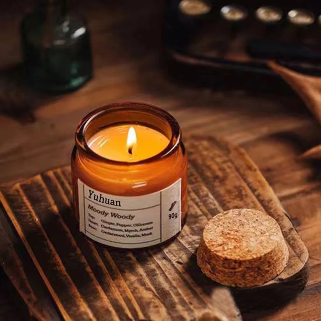 3.4oz Candle Jars with Wooden Lid Wholesale Amber Clear Empty Candle Glass DIY Candle Container Glass Pot with Lid 5