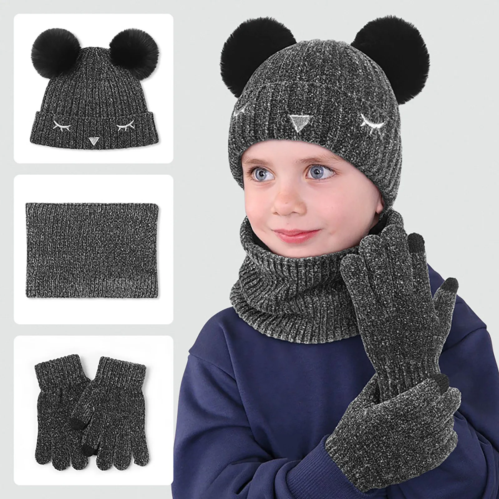 

Children's Hat Scarf Gloves Three Piece One Set Of Fall And Winter Warm Padded Woolen Hat