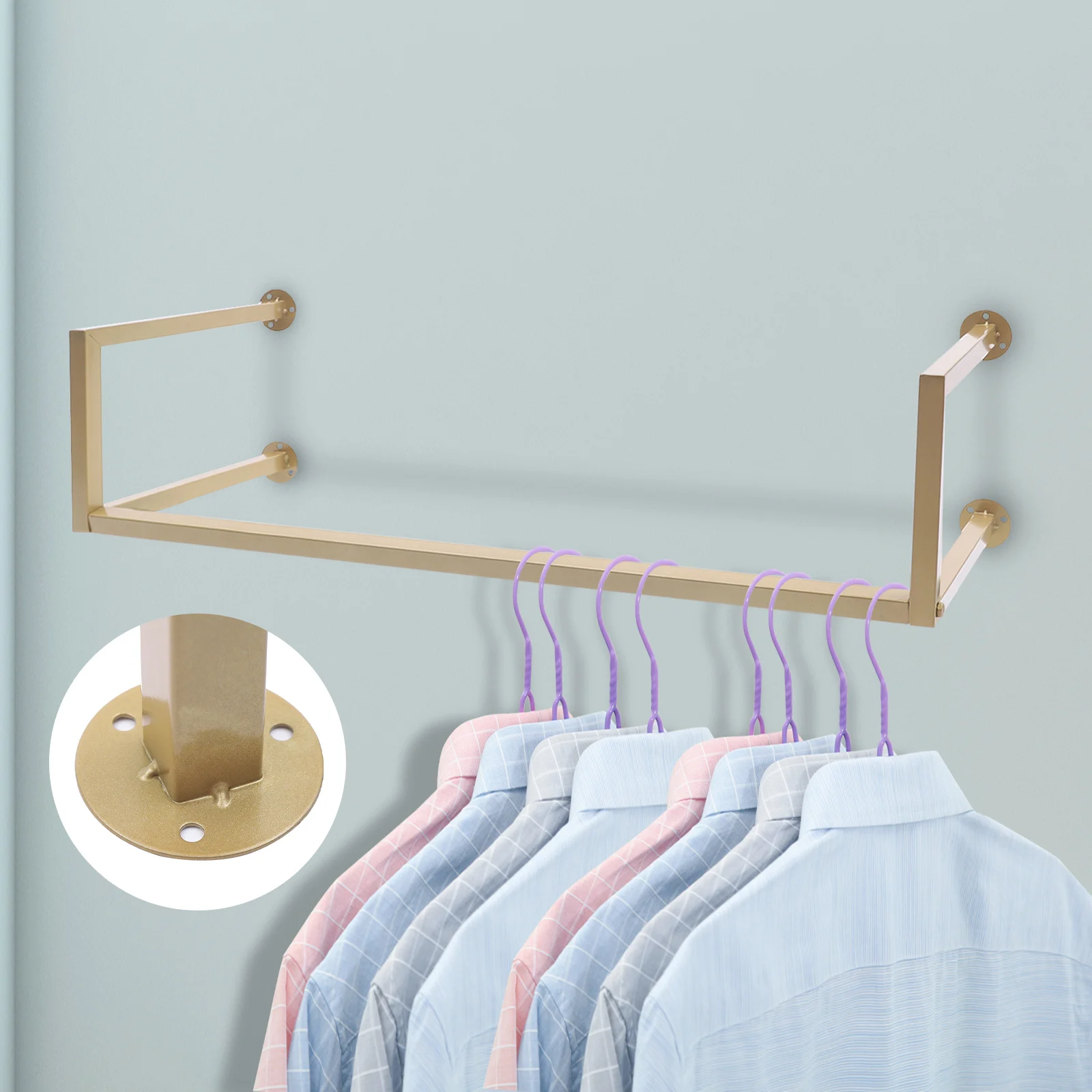CNCEST Wall Mounted Metal Garment Rack/Bedroom Closet Clothes Rack/Retail Clothing Organizer Space-Saving Vintage Retail Rack