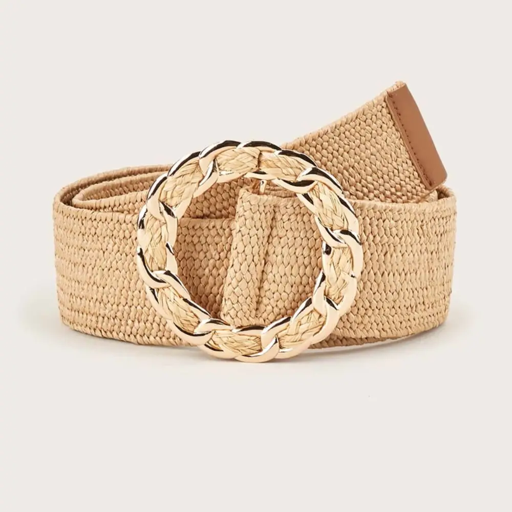 

1PC Bright Colors Wide Waistband Fashion No Holes Braided Versatile Belt Ethnic Style Woven Buckle Waist Ornament Beach