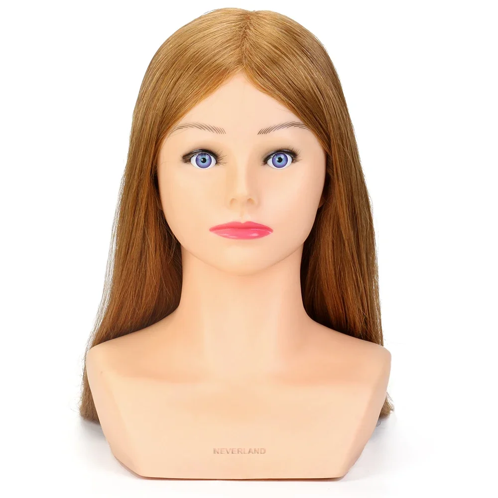 Testa di manichino con capelli umani veri al 100% da 24 pollici e spalle, per parrucchieri, per allenamento, testa con capelli veri per acconciature e styling, testa per parrucche - immagine 2