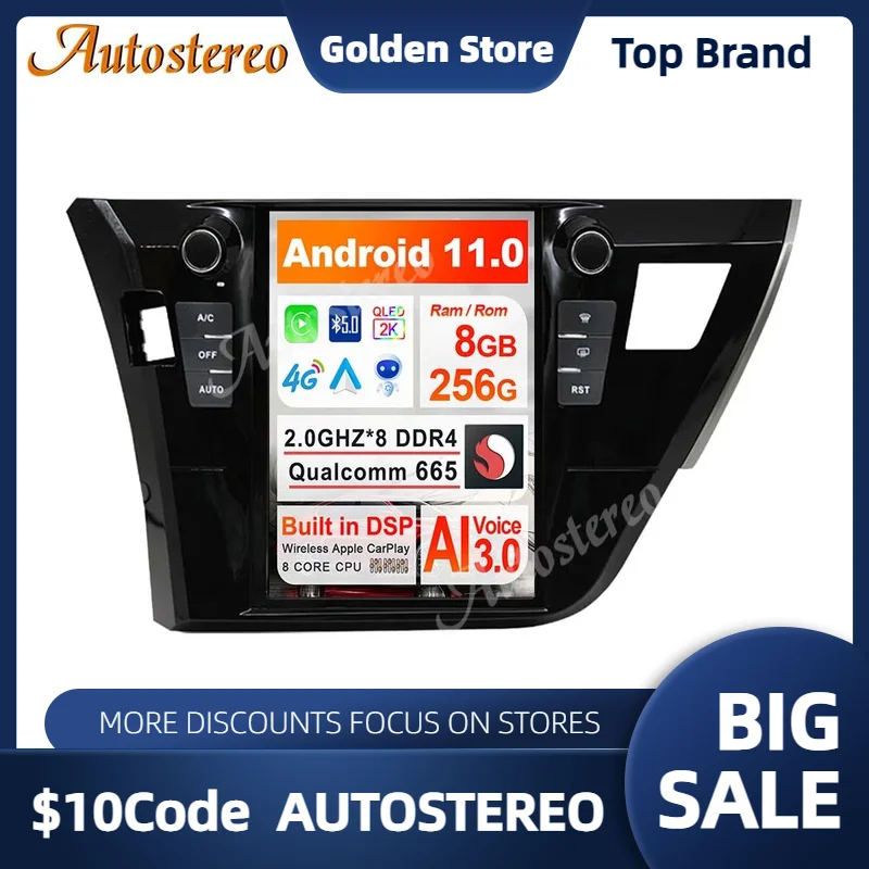 

Автомобильный GPS-навигатор в стиле Tesla на Android 11,0 для Toyota Corolla 2014, 2015, 2016, автомобильный стереопроигрыватель, мультимедийный плеер, автомобильное радио