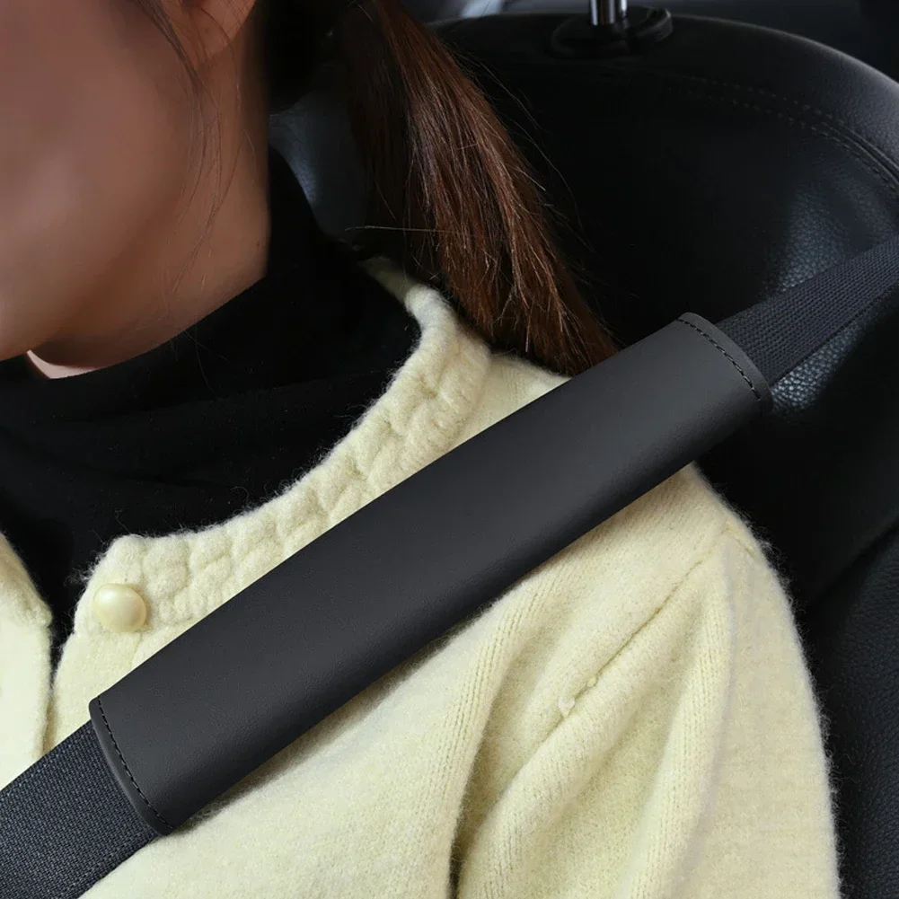 Premium Leather Seat Belt Shoulder Protector Pad - Adjustable Safety Strap Cover