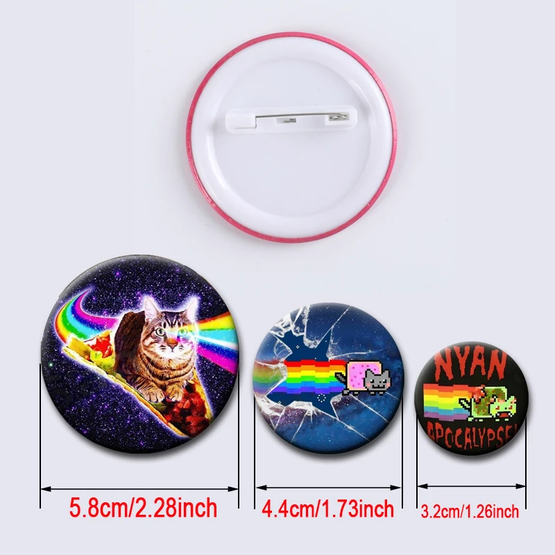 Cute Funny Rainbow Alien Cat Button Pins Backpack Clothing Decor Brooch Cartoon Science Fiction Badge Jewelry Gifts for Kids