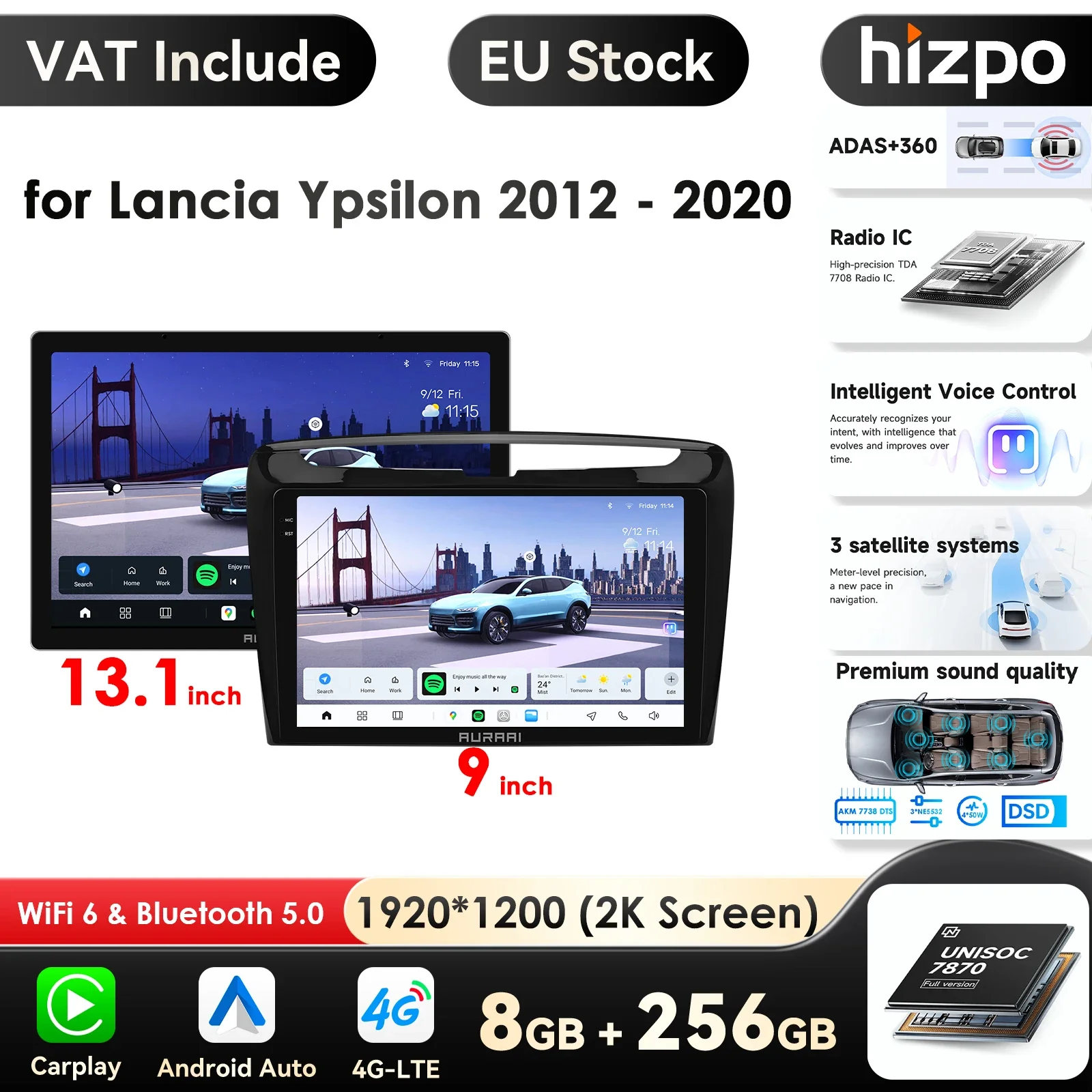 3D HD 2K Bildschirm Wireless Apple Carplay Android Auto für Lancia Ypsilon 2012–2020 Infotainment Multimedia System Navigation GPS