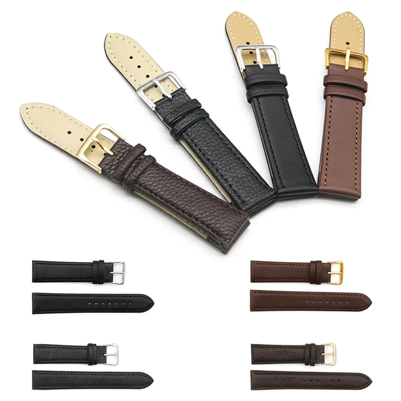 Leather Watchband 12mm 14mm 16mm 18mm 19mm 20mm 22mm 24mm 25mm With Silver Buckle Business Casual Watch Strap Accessories