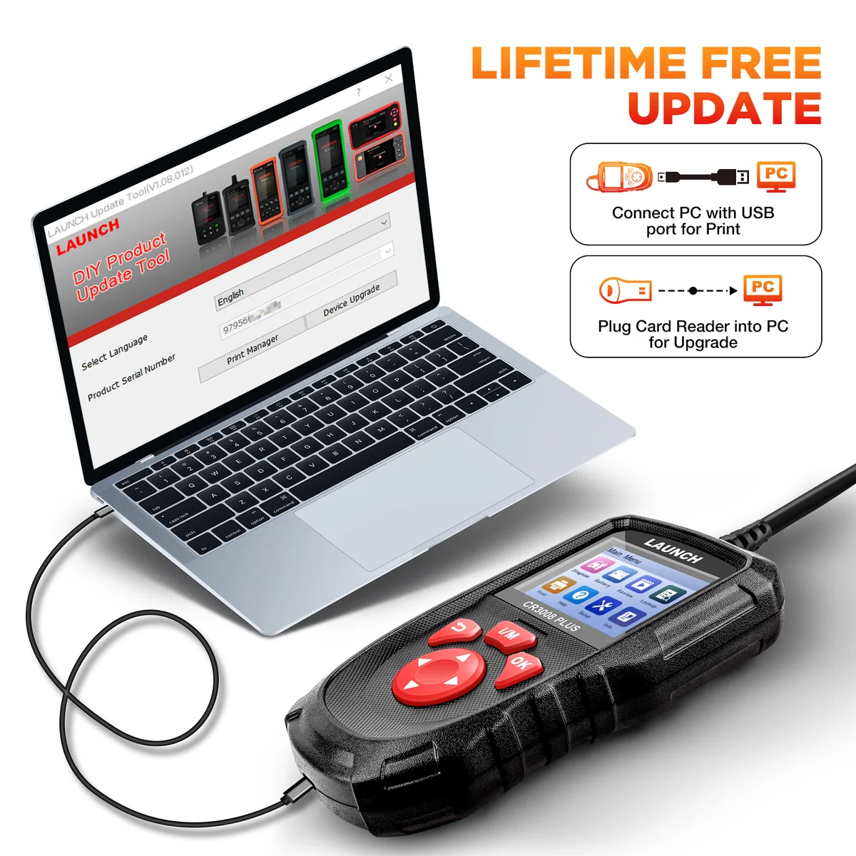 LAUNCH CR3008 PLUS OBD2 Scanner Engine Battery Diagnostic Tools Auto Code Reader Scan Lifetime Free Update Online — view 5