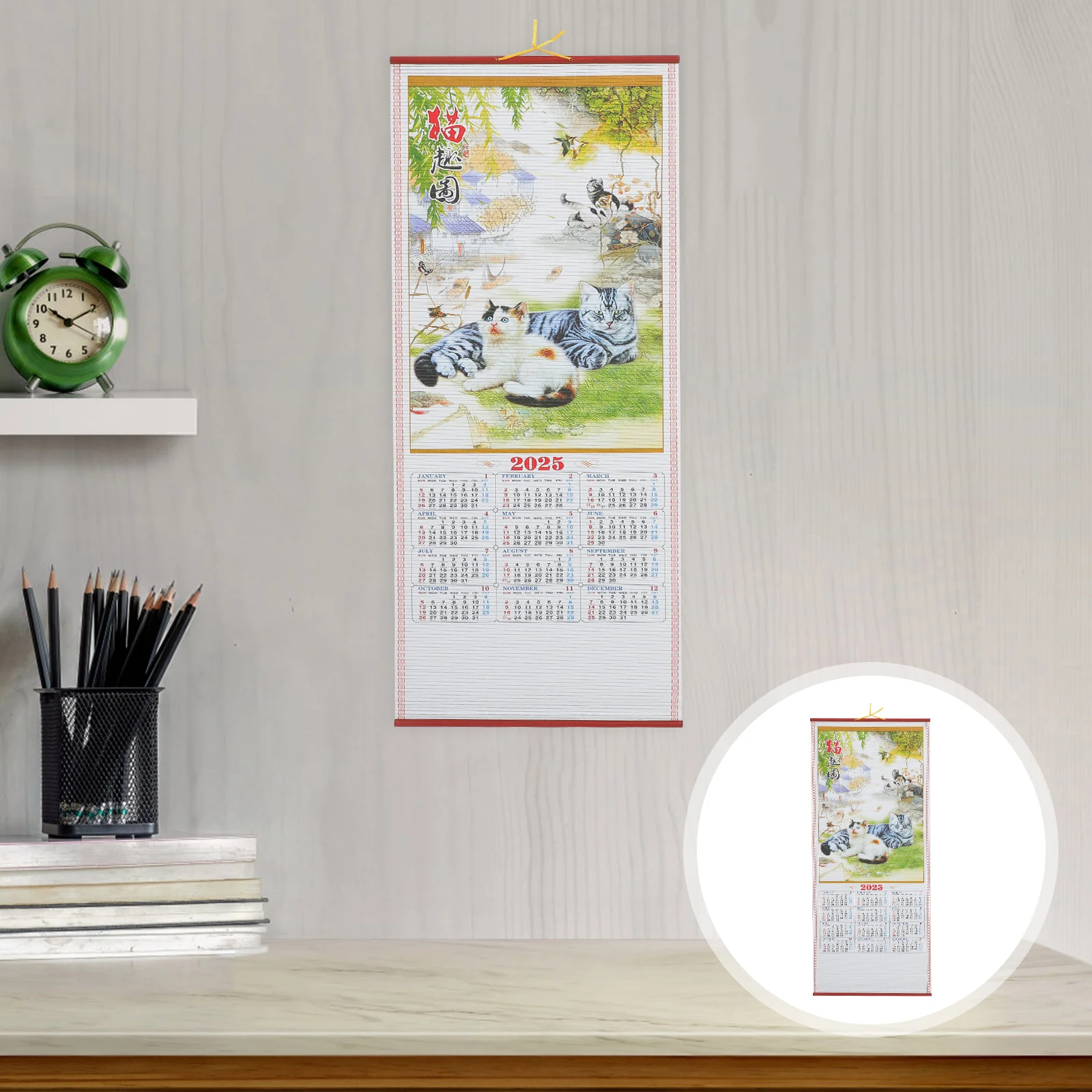 Imitation Rattan Hanging Scroll Calendar for Wall Delicate Monthly Office Paper Holiday Dating Family
