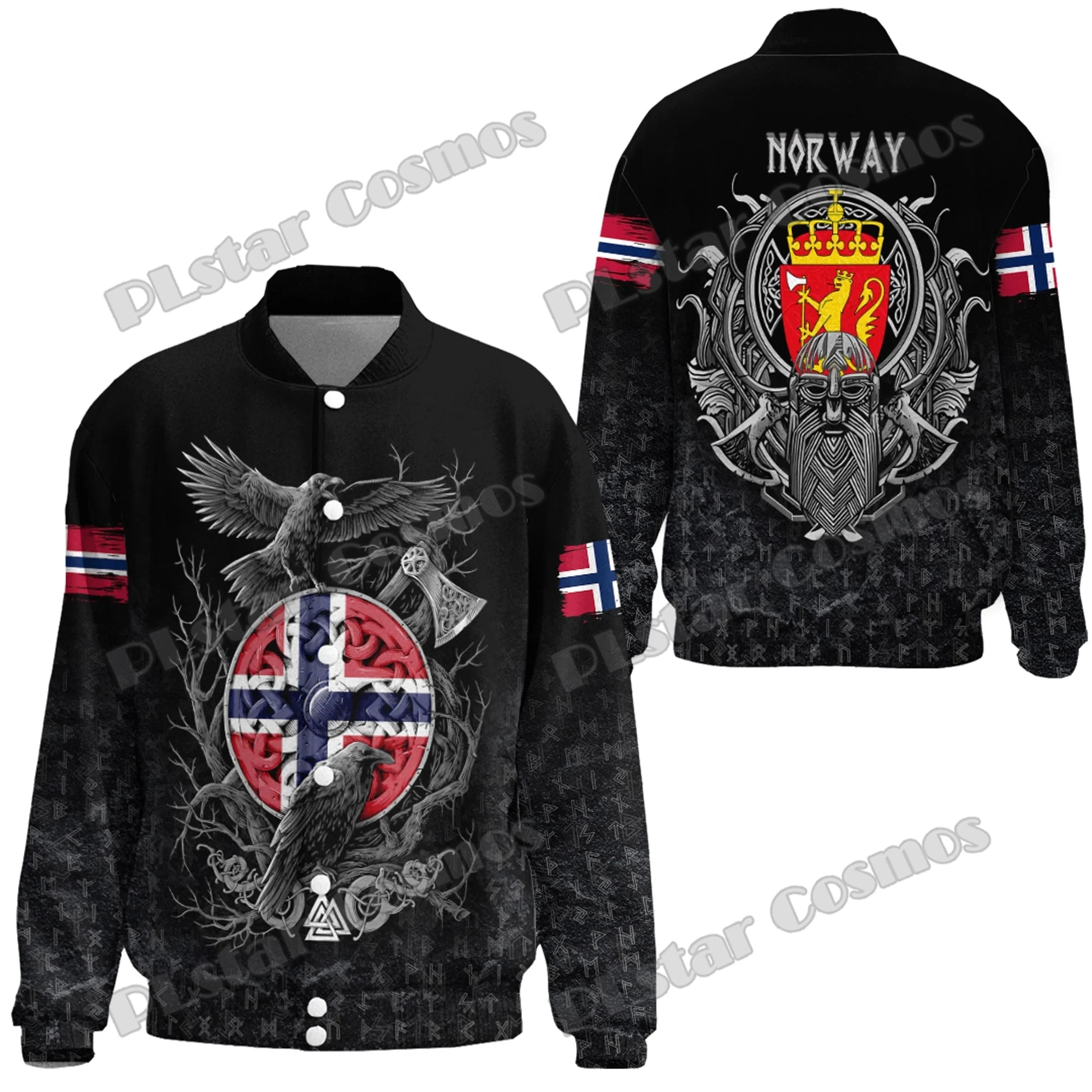 Denmark Raven Odin Tattoo Pattern 3D Printed Fashion Men's Thicken Stand-Collar Jacket Unisex Casual Winter Baseball Jacket FX40