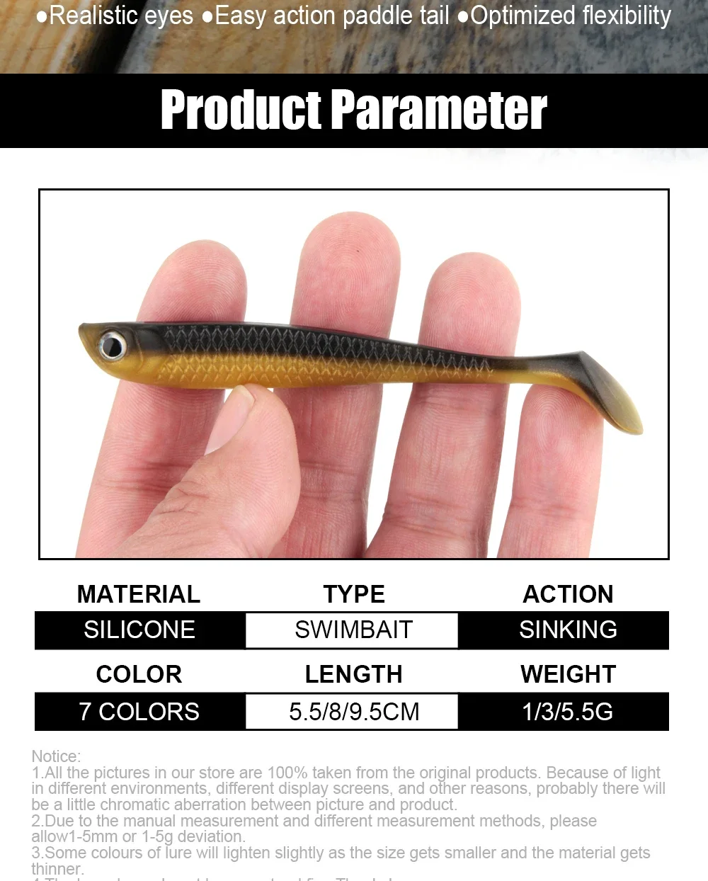 RoseWood 5,5 cm 8 cm 9,5 cm Paddel Schwanz Weiche Swimbait Angeln Köder Wobbler Shad Bass Gefälschte Fisch Für Forelle Walleye Crappie Jig Kopf – Detail 2