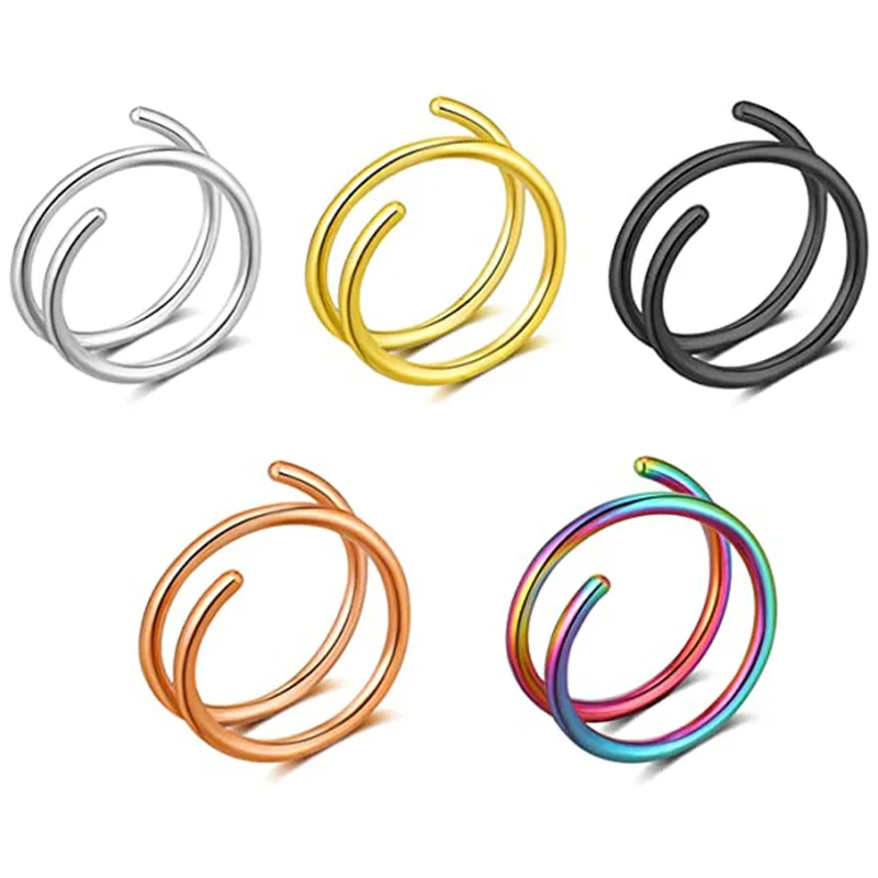 Double Hoop Nose Cuff Single Pierced Spiral Ring-Single Piercing Septum Ear Cartilage Tragus Goth Nariz |