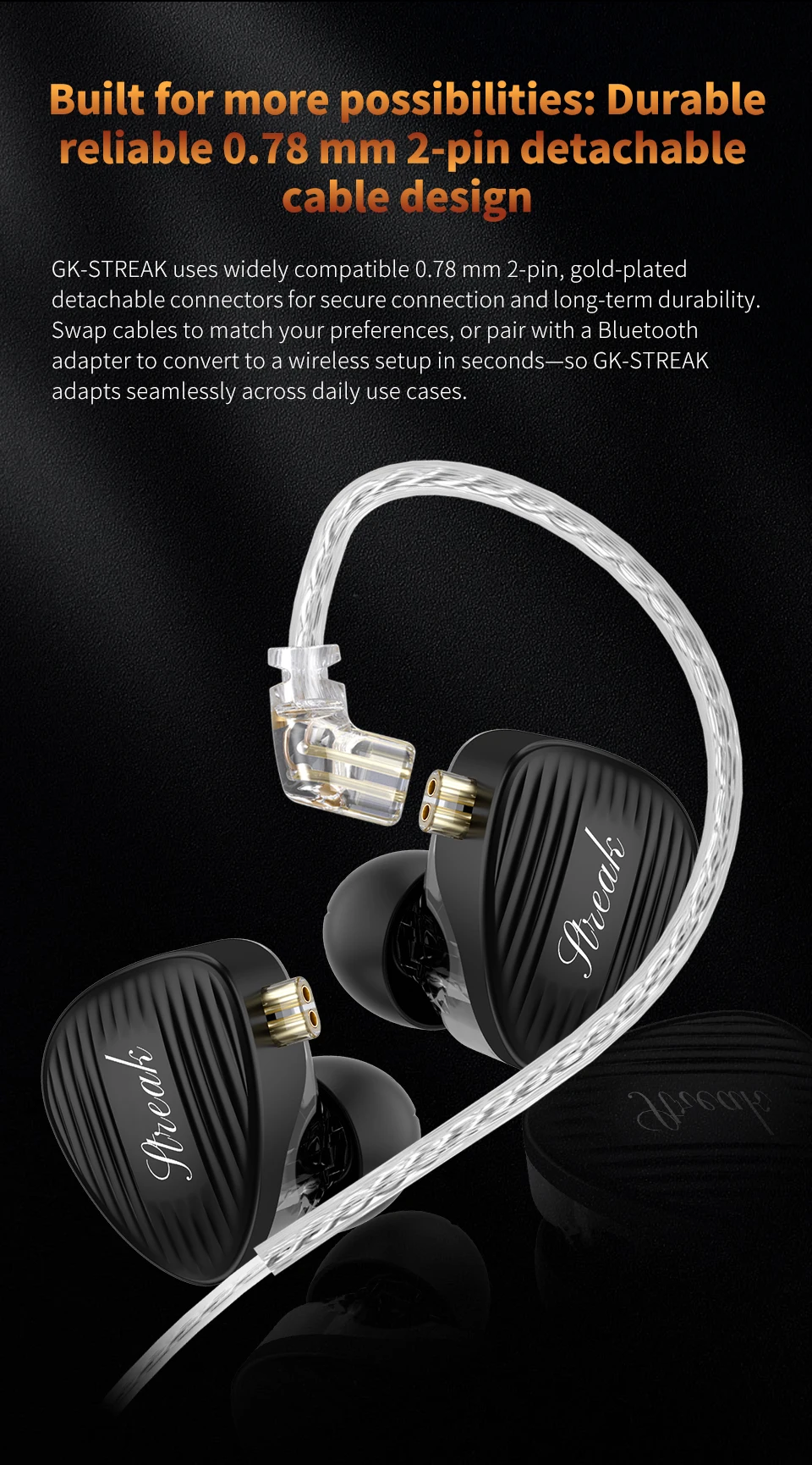 GK STREAK Earphones New-Generation Upgraded Dynamic Driver Unit + Microplate Tweeter Unit Metal Headphone