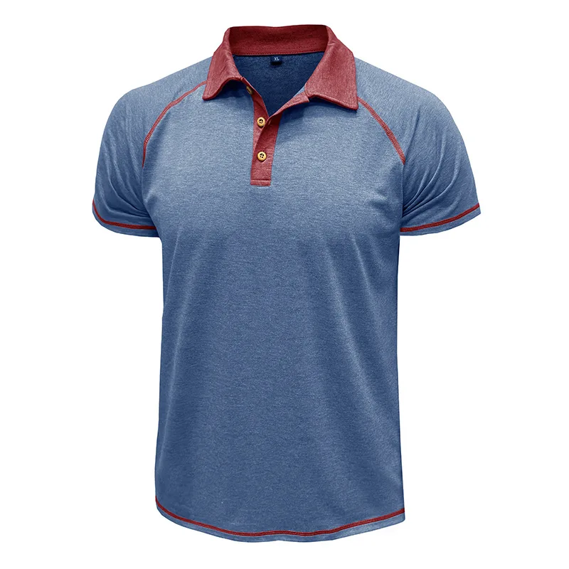 Modisches graues Herren-Poloshirt mit kontrastierenden blauen Details, ideal für Freizeitsport und halbformelle Anlässe – Detail 35