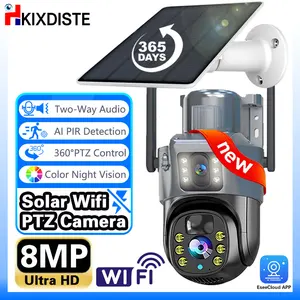 8MP Dual Lens Camera Wifi Outdoor 4K Surveillance Security Camera Solar Panel Surveillance Camera IP66 Wireless 2Way Talk Detect