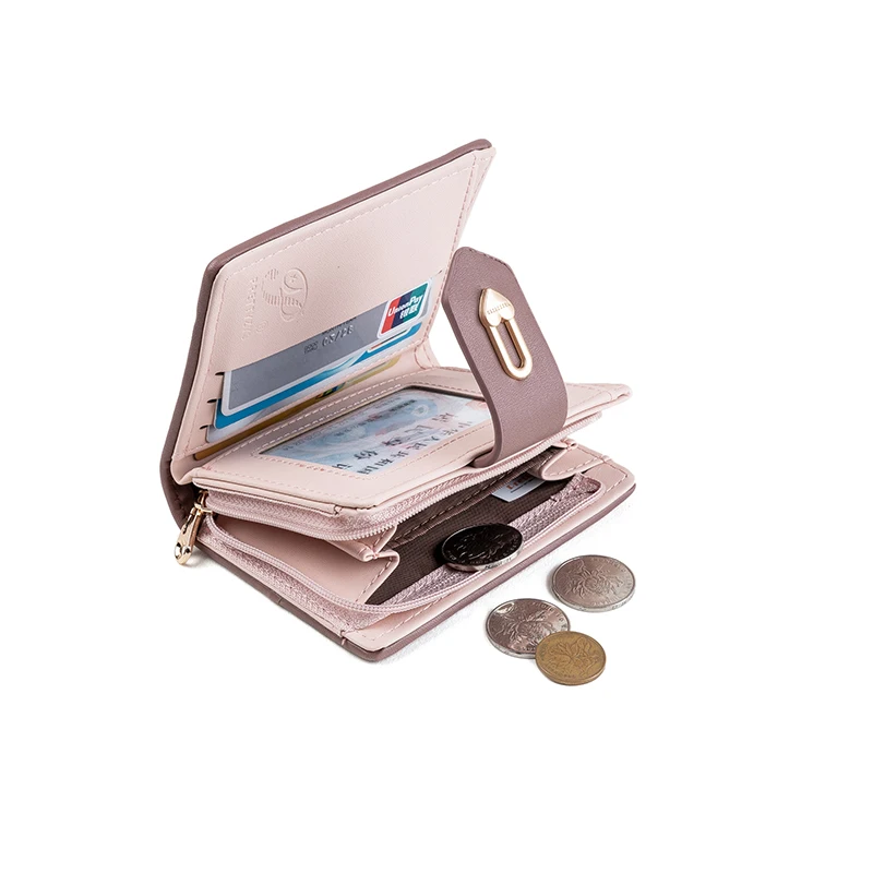 Elegant Women's PU Leather Compact Purse with Heart Buckle Zipper