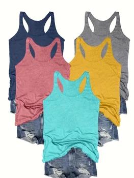 Spring and Summer Comfortable Round-Neck Casual Tops, Sleeveless Tops | Elastic Fabric, Summer Vest 1