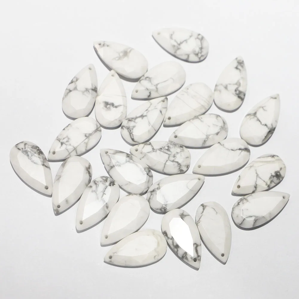 Natural Stone White Turquoise Faceted Water Drop Shape Necklace Pendant Loose Bead Jewelry Making DIY Bracelets Accessories 8Pcs