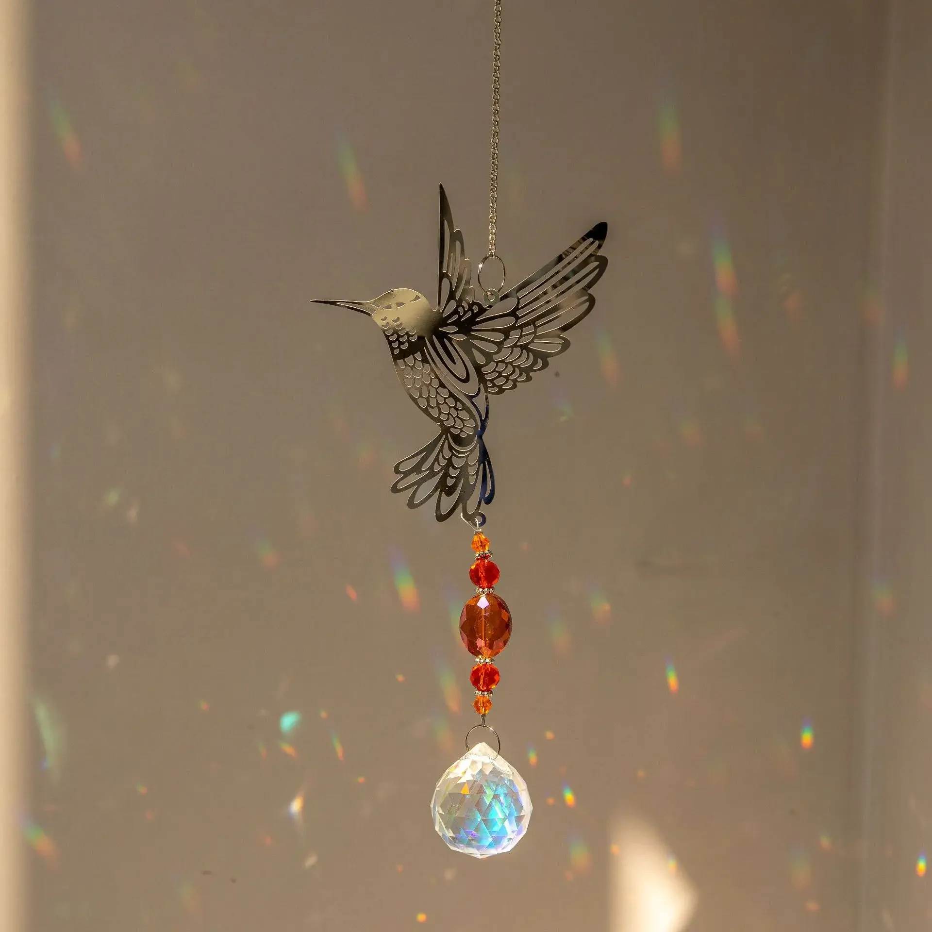 Hanging Crystal Wind Chimes Sun Catcher Fairy Butterflies Stained Glass Sun Catcher Window Drop Bell for Room Garden Decor