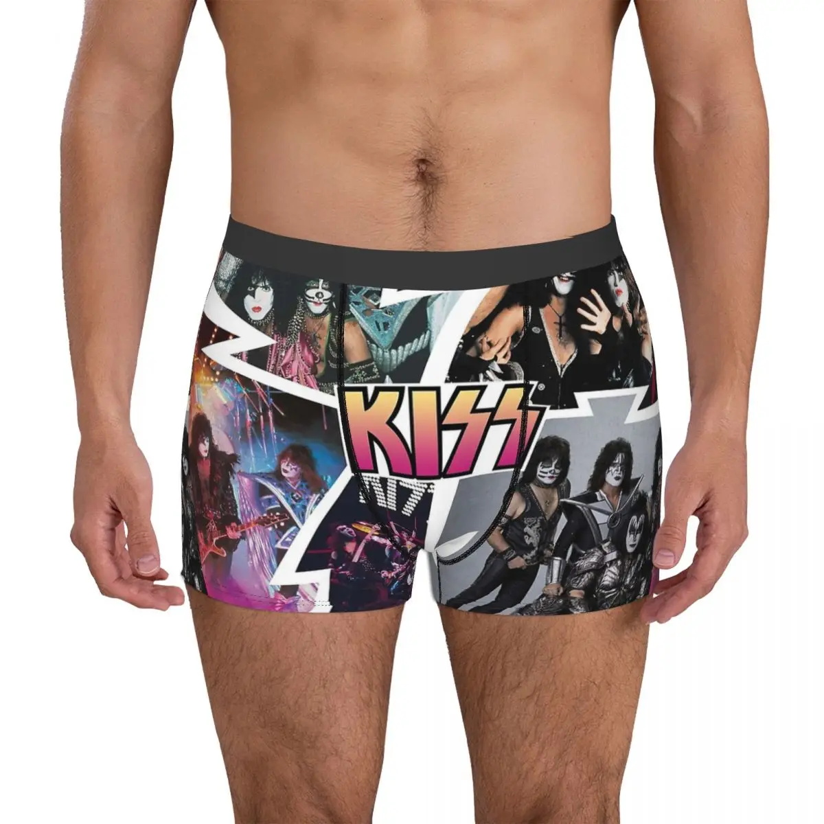 KISS Collage Underpants Breathbale Panties Male Underwear Print Shorts Boxer Briefs