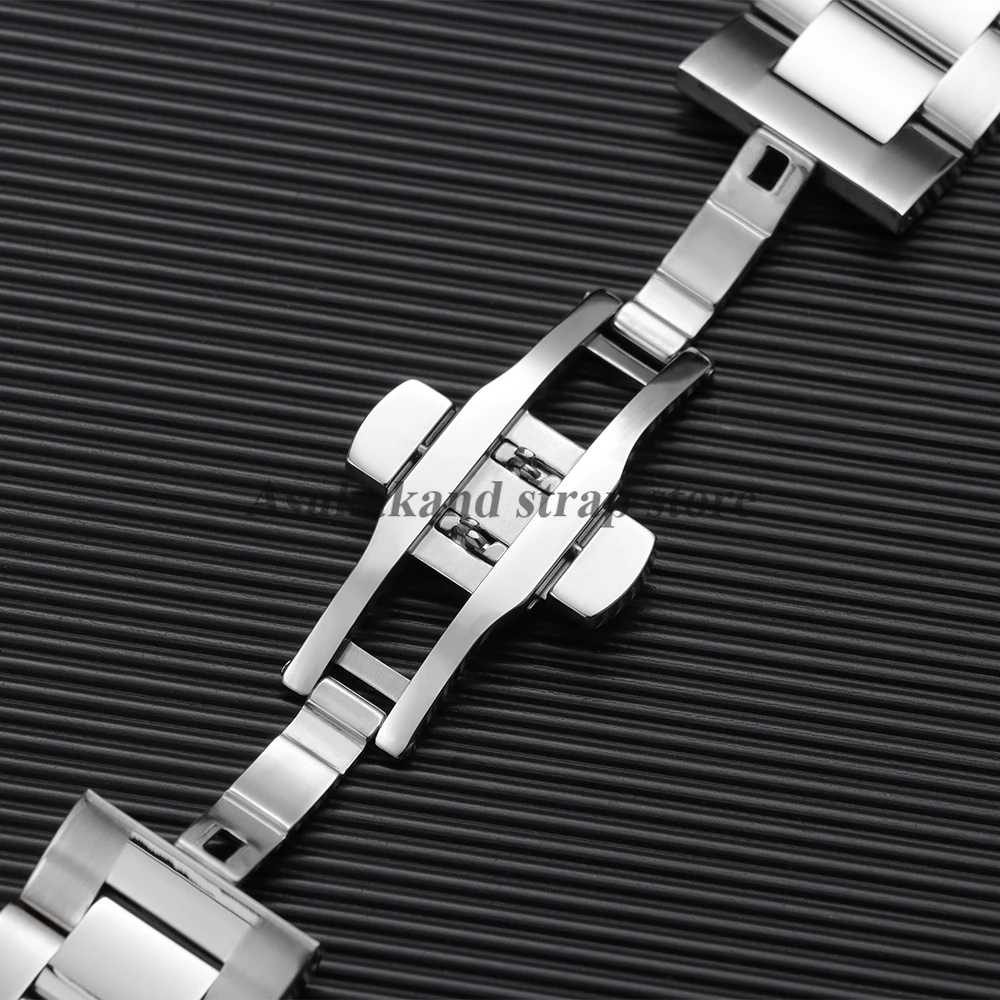 Stainless Steel Curved End Watch Band with Butterfly Buckle - Universal Fit