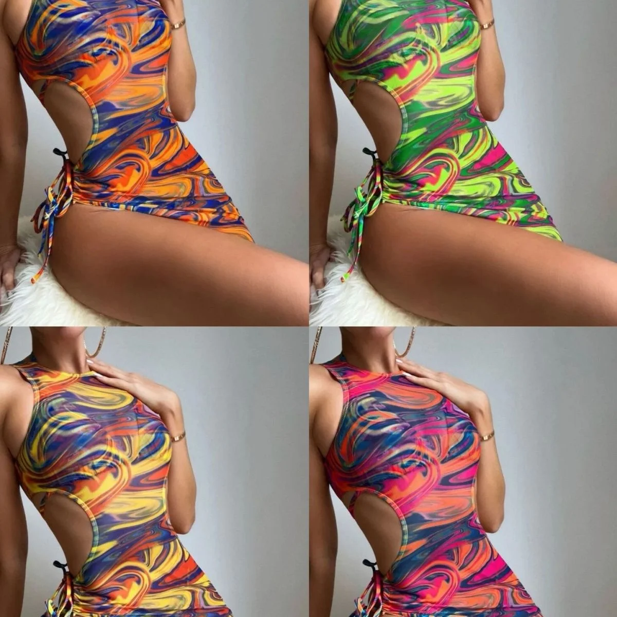 

2023 new three piece set hollow strap drawstring three piece Swimwear Bikini