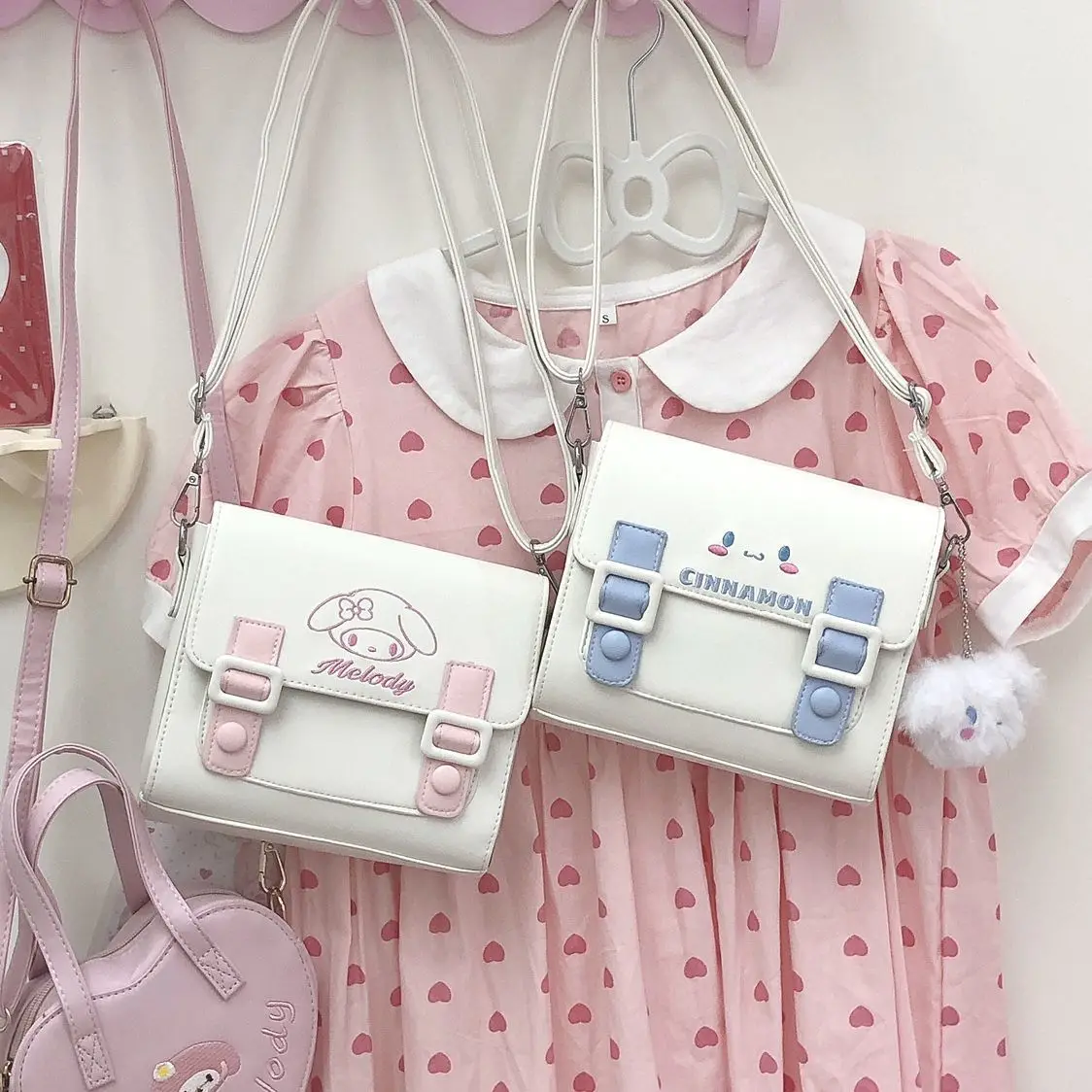 PU Handbag Sanrio PU Handbag HelloKitty Fashion Cartoon Bag Cinnamoroll Simple Crossbody Bag Outdoor Kawaii Shoulder Square Gift