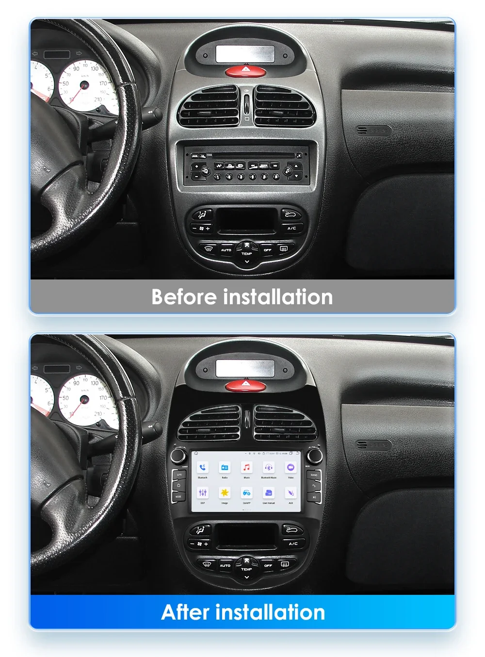 Radio Estéreo para Auto con Android 16 para PEUGEOT 206 206CC 206SW 2000-2008, Reproductor Multimedia, Carplay, 4G, WIFI, GPS, BT, Navegación, Unidad Principal 4