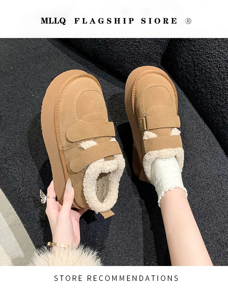 

Туфли женские с круглым носком, меховые лоферы, платформа, криперы, без застежки, резина, плюшевые ботинки средней высоты, однотонные, для зимы