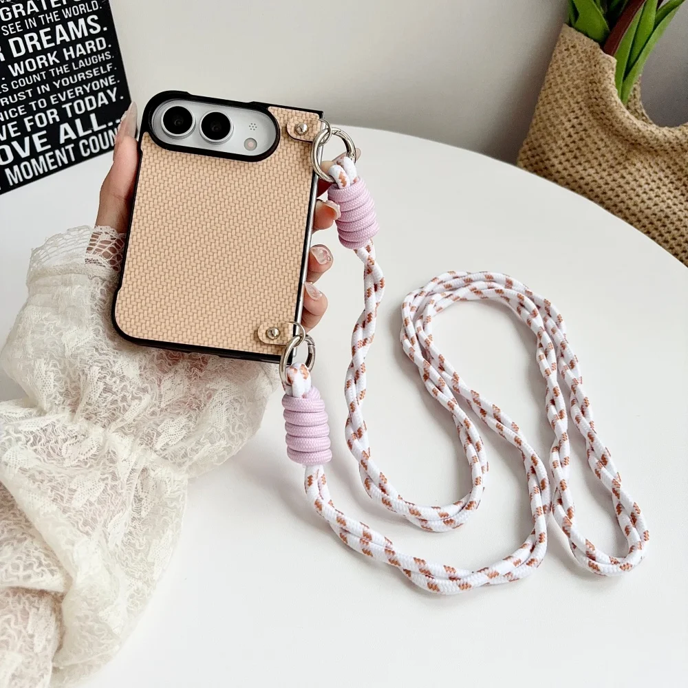 Elegant Woven PU Leather Crossbody Phone Case with Anti-Loss Protection
