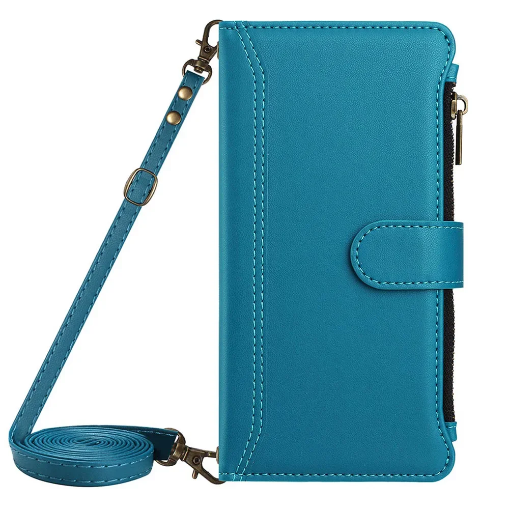 Zipper Multi-Card Wallet Flip Case with Lanyard